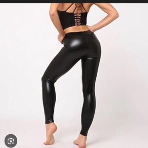 PINK Victoria's Secret Black High-Shine Faux Leather Leggings